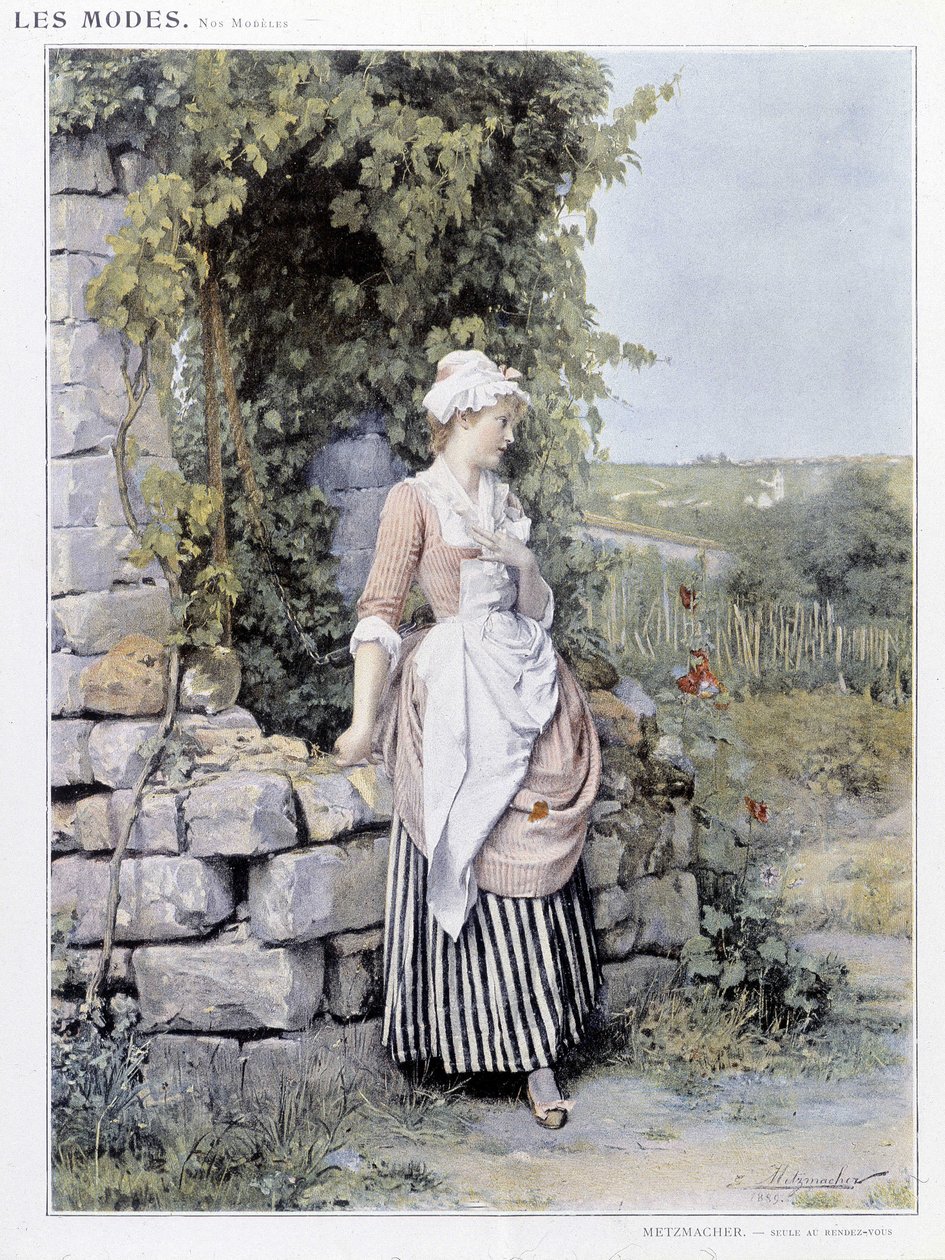 Mujer soltera esperando su cita - ilustración de Metzmacher, circa 1900 de Emile Pierre Metzmacher