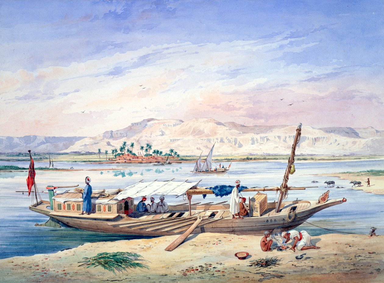 Un barco en el Nilo, Egipto, siglo XIX de Emile Prisse d