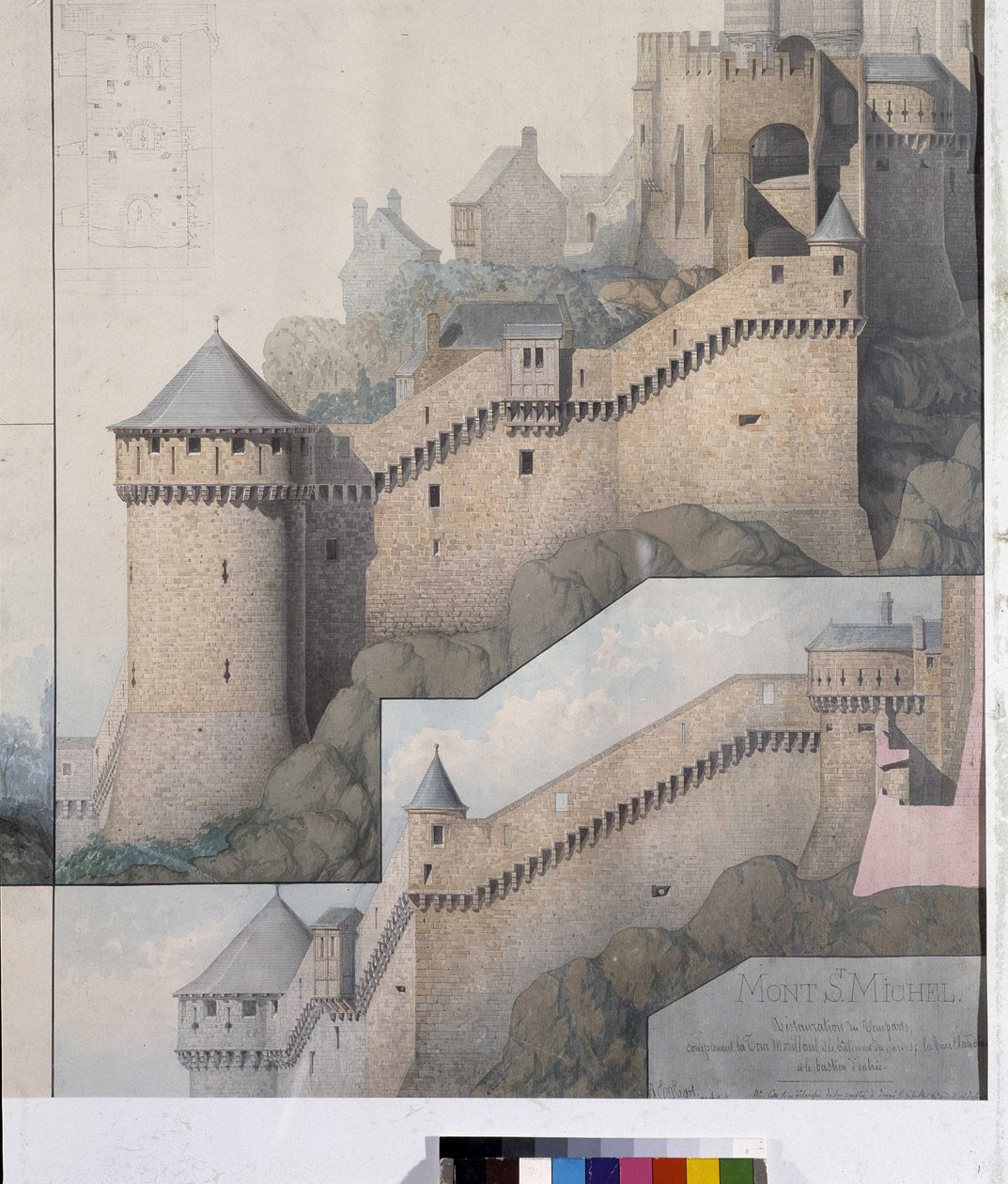 Vista del machicoulis entre la Torre Norte y la Torre Claudina del Monte Saint Michel. Dibujo de Emile Sagot. Museo Municipal de Avranches (Manche) de Emile Sagot