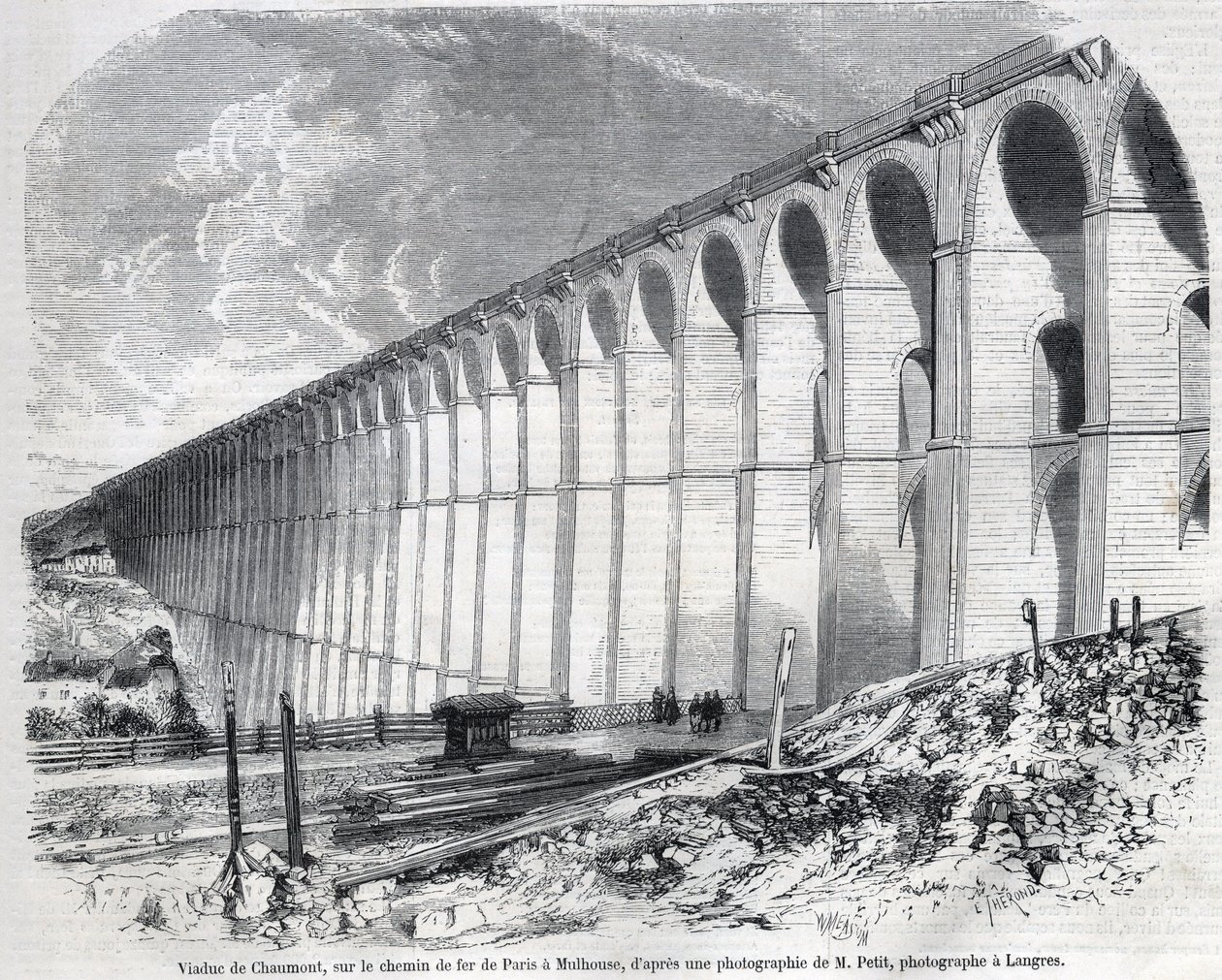 Viaducto de Chaumont en el ferrocarril de París a Mulhouse. Grabado según boceto de Ralph en "The Illustrous World", 09/05/1857. Colección privada. de Emile Theodore Therond