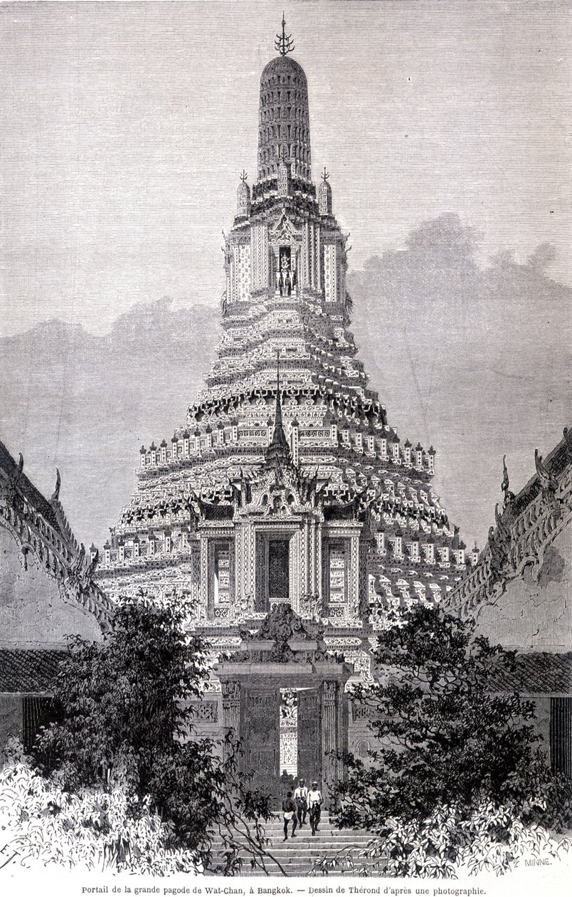 Portal de la Gran Pagoda Wat-Chan, Bangkok. Dibujo por Thérond de Emile Theodore Therond