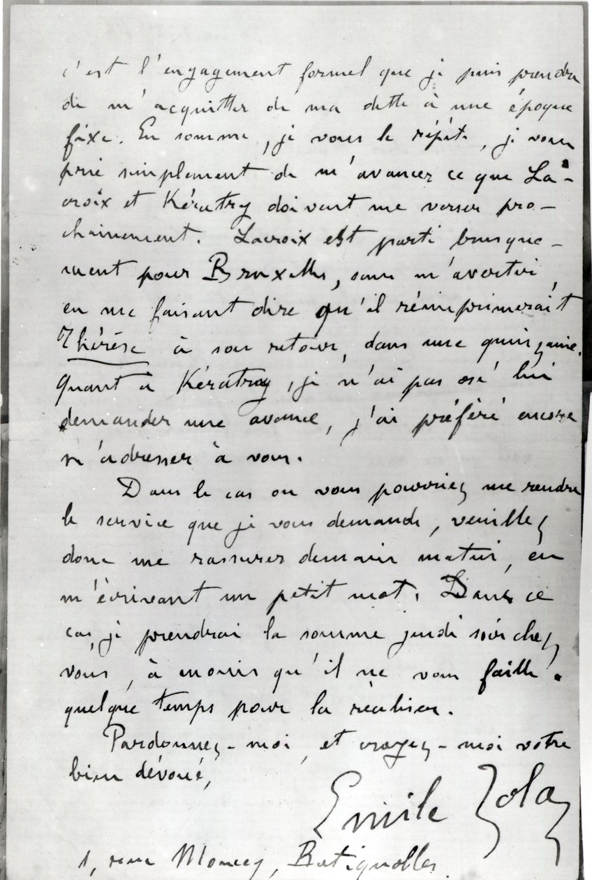 Carta de Zola a Edouard Manet (1832-83) 1868 de Emile Zola