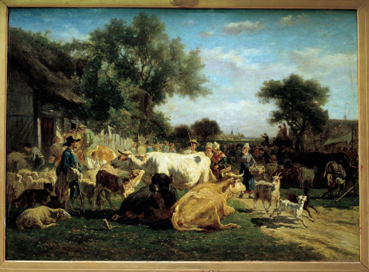 Feria del pueblo. La feria del ganado. Pintura de Emile Van Marck (1827-1890) siglo XIX Clermont Ferrand. Museo Bargoin de Emile van Marcke de Lummen