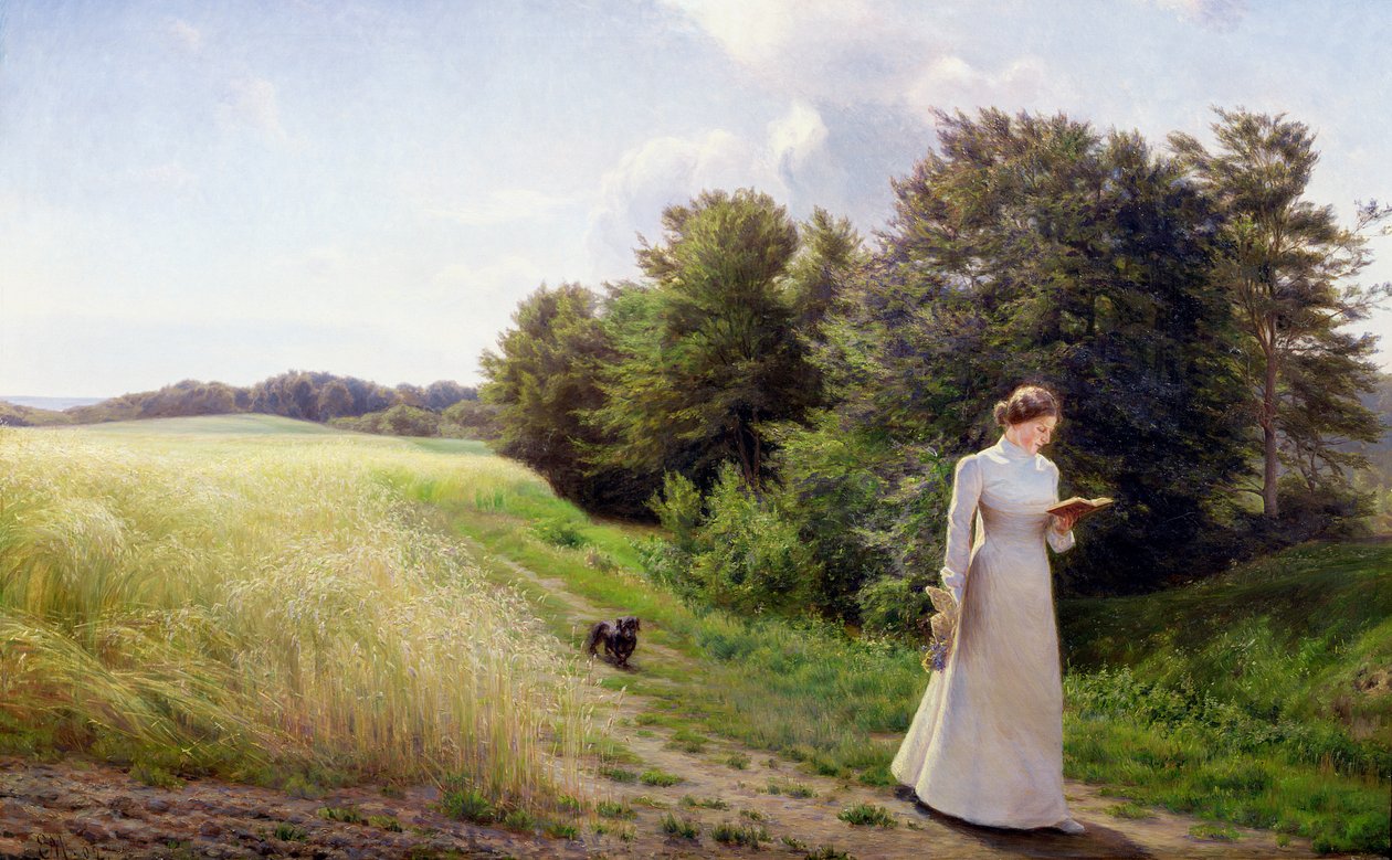 Dama de blanco leyendo de Emilie Caroline Mundt