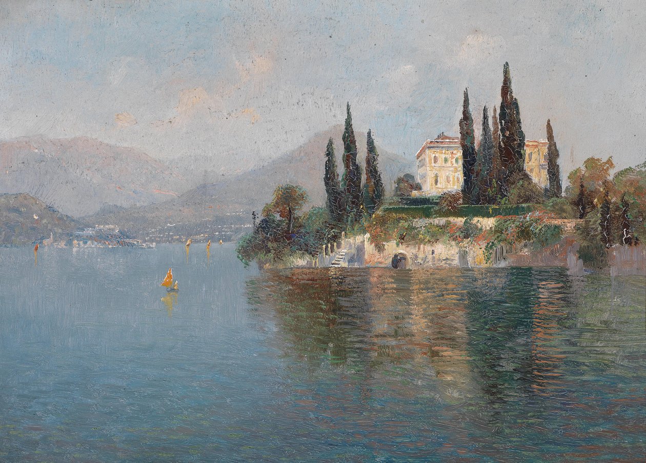 Vista de la Villa Cipressi, Varenna, Lago de Como de Emilie Mediz Pelikan