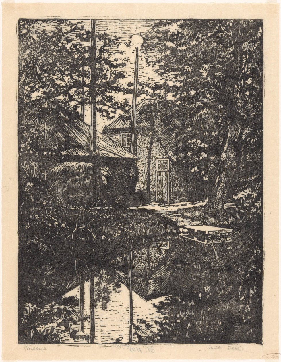 Granja frente al mar y granero de heno de Emilius Wilhelmus Dehé (signed by artist)