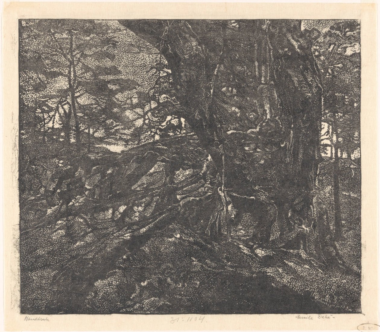 Árboles en el borde de una duna entre Egmond y Bergen de Emilius Wilhelmus Dehé (signed by artist)