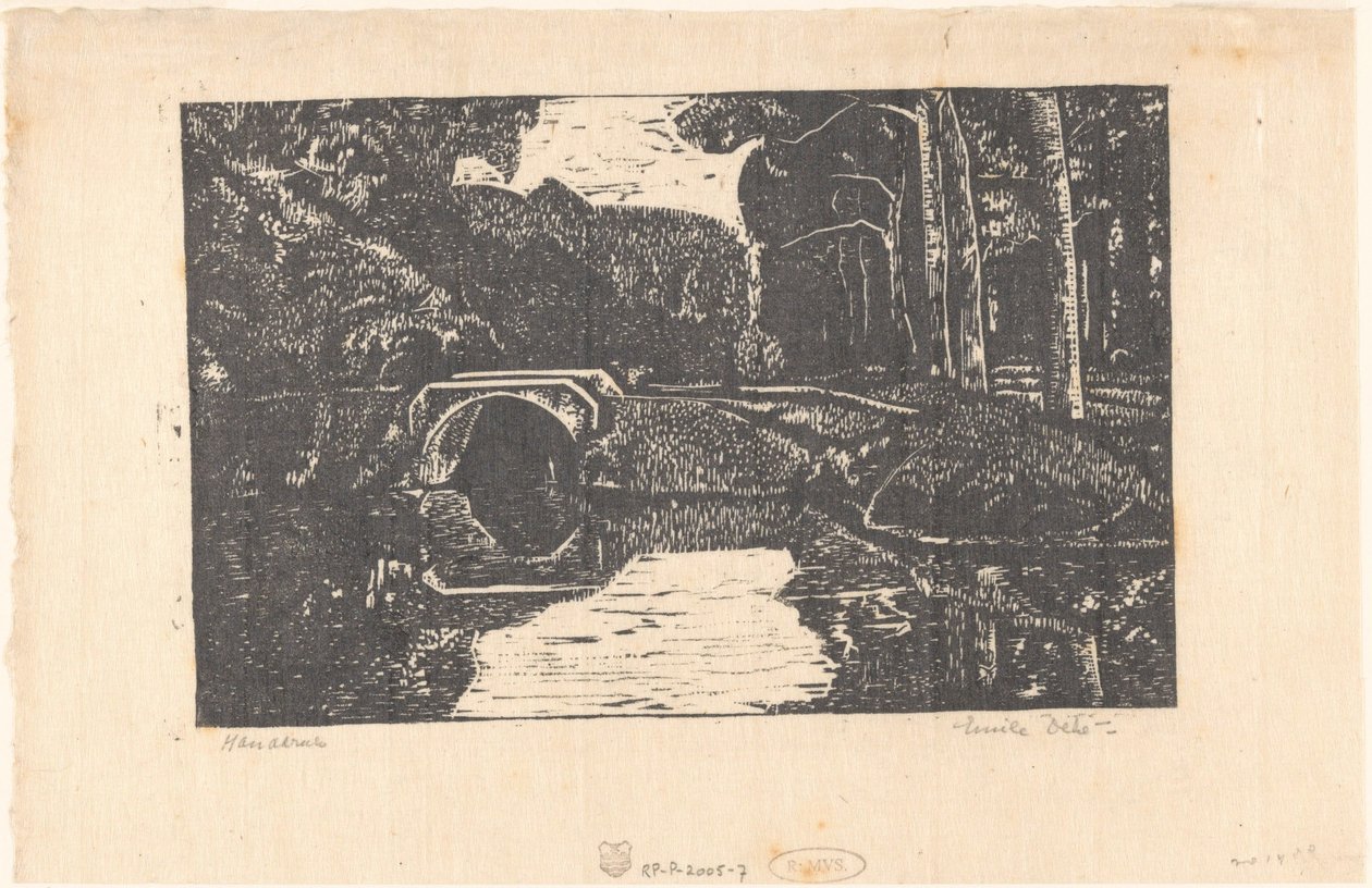 Puente sobre un foso en un bosque de Emilius Wilhelmus Dehé (signed by artist)