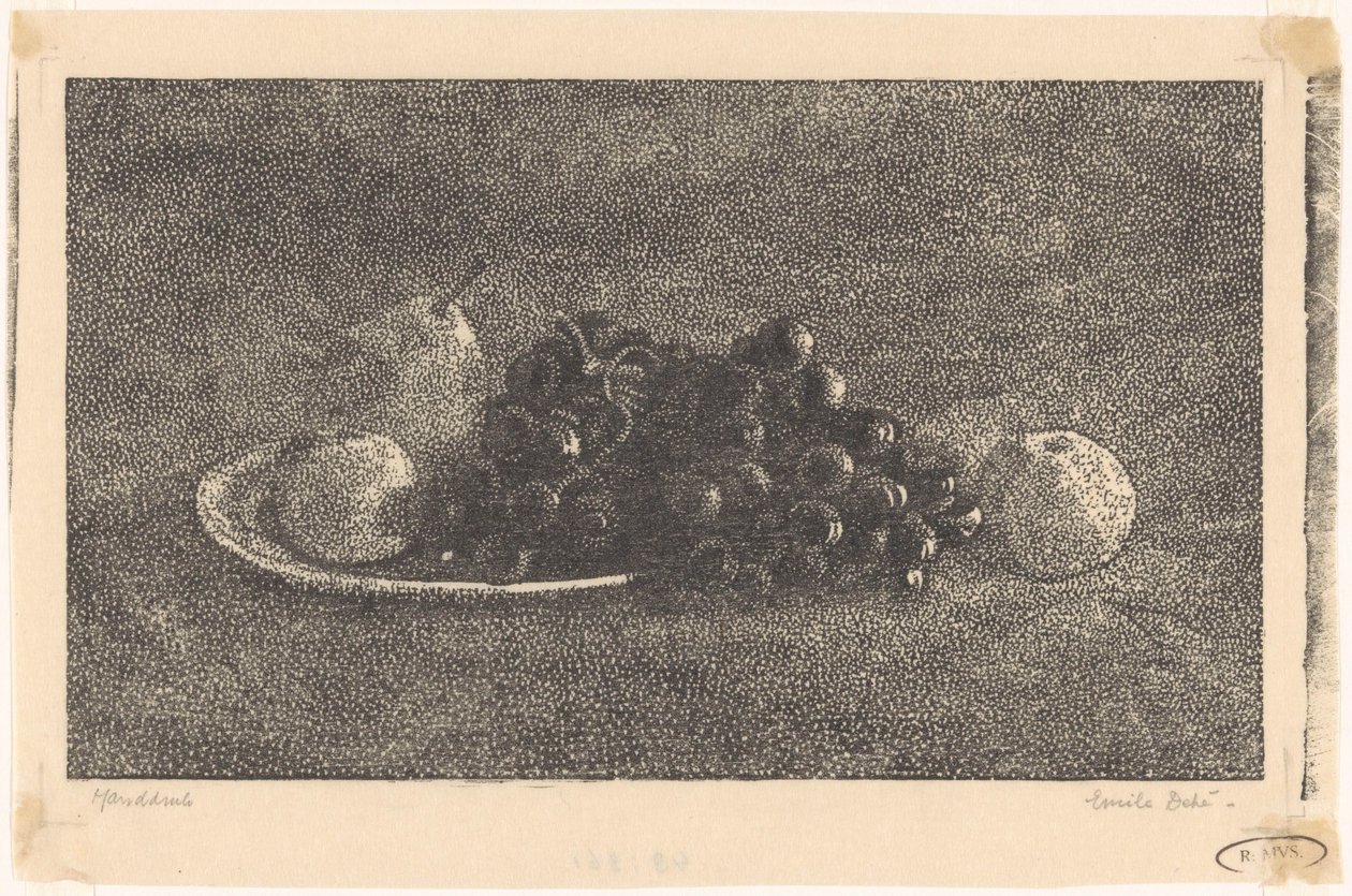 Tazón con uvas y otras frutas de Emilius Wilhelmus Dehé (signed by artist)
