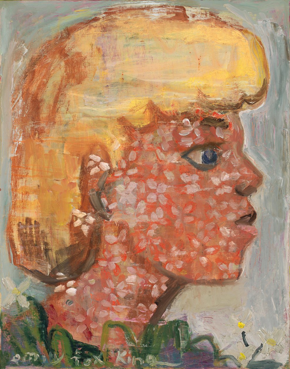 juventud en flor, 2024 (óleo y cera fría sobre lienzo) de Emily Fox King