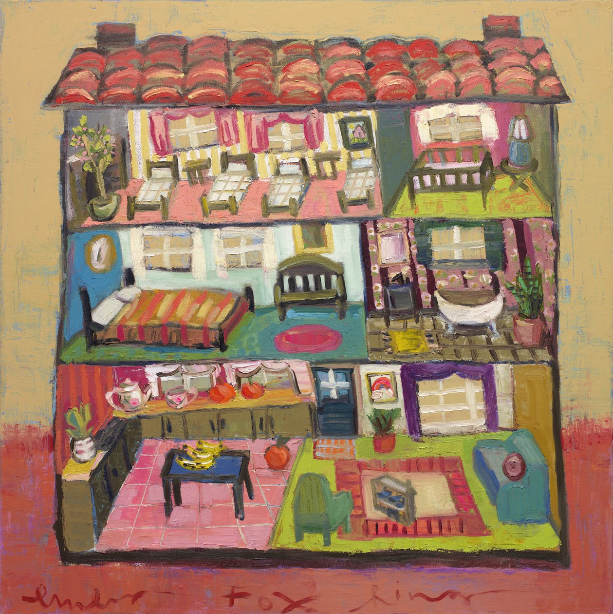 casa de muñecas de harper, 2024 (óleo sobre lienzo) de Emily Fox King