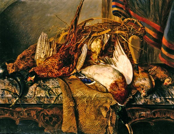 Naturaleza muerta con faisanes en una mesa de mármol, c.1850 de Emily Stannard