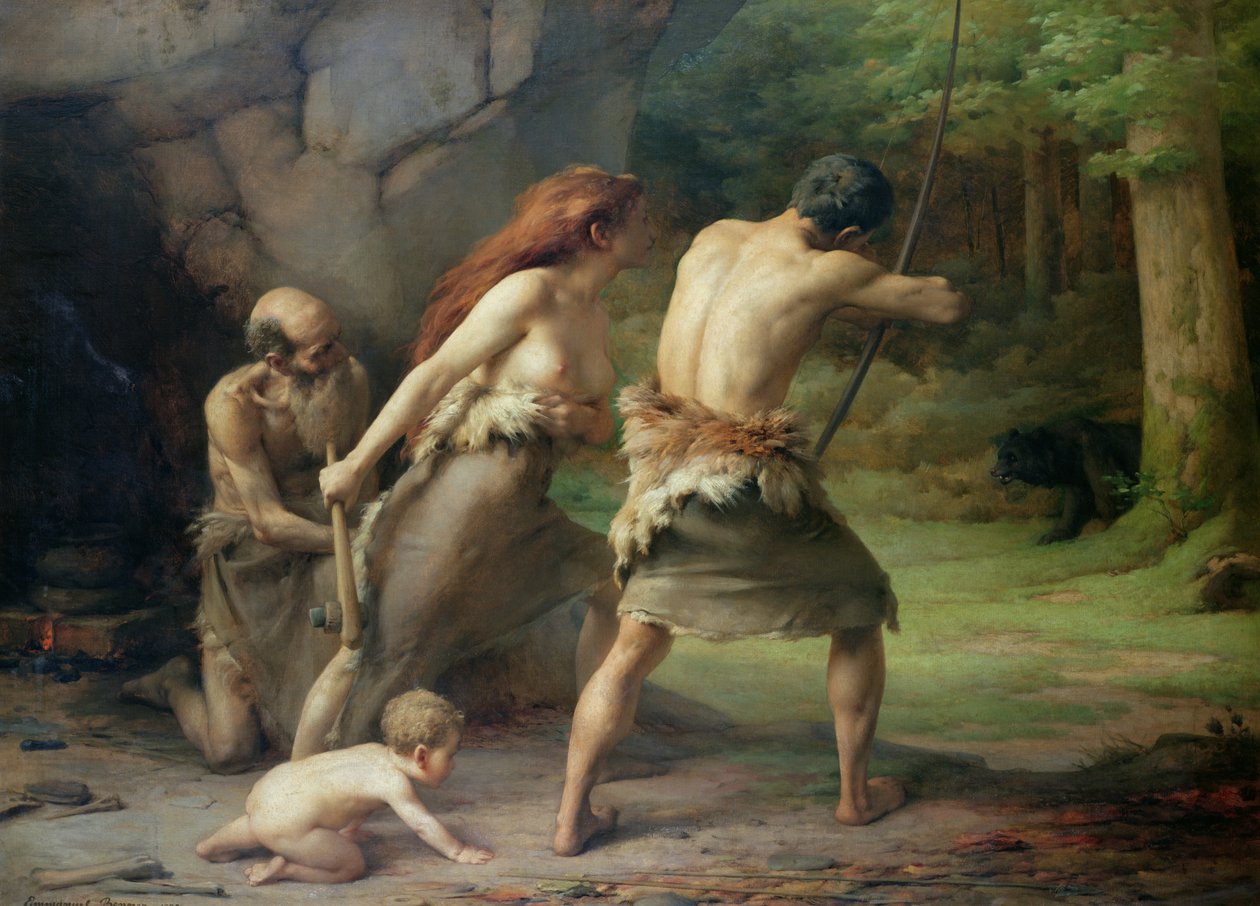 Hombre Prehistórico Cazando Osos, 1832 de Emmanuel Benner