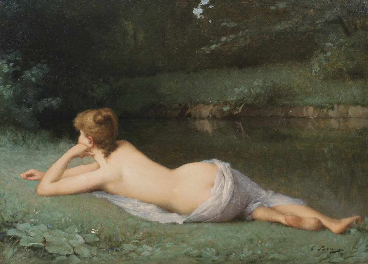 Desnudo recostado en la orilla de un río (óleo sobre lienzo) de Emmanuel Benner