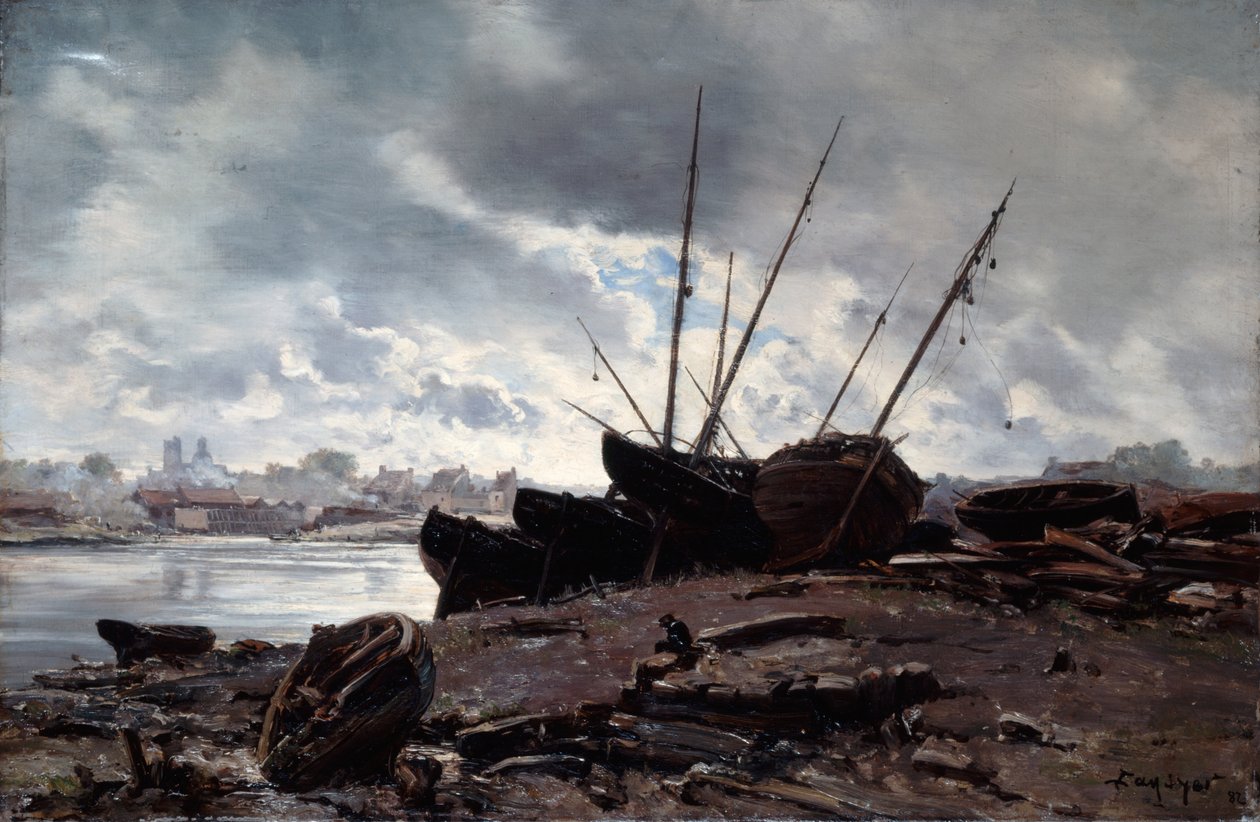 Barcos esperando la marea de Emmanuel Lansyer