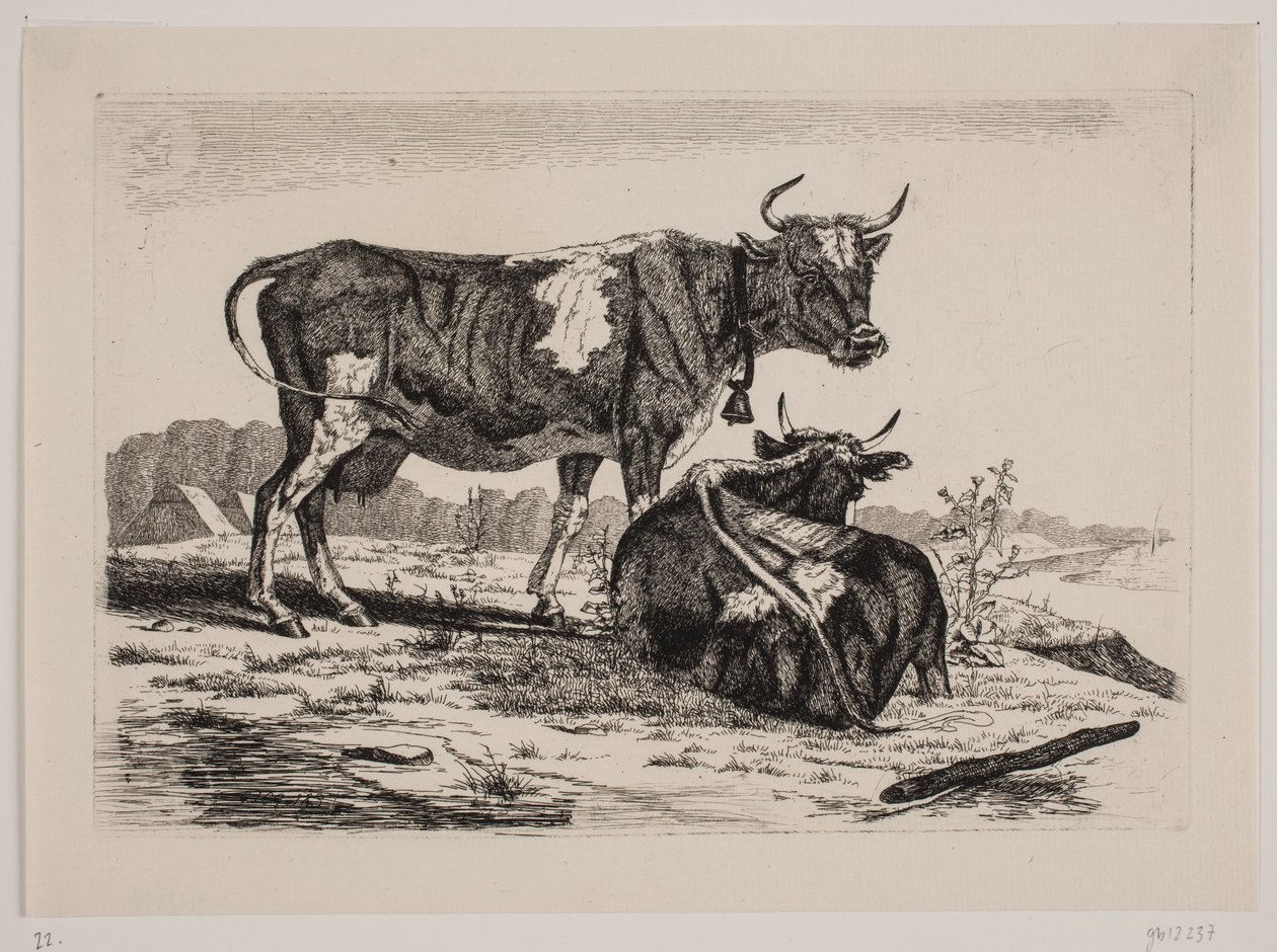 Dos vacas en un paisaje de Emmerik Høegh Guldberg