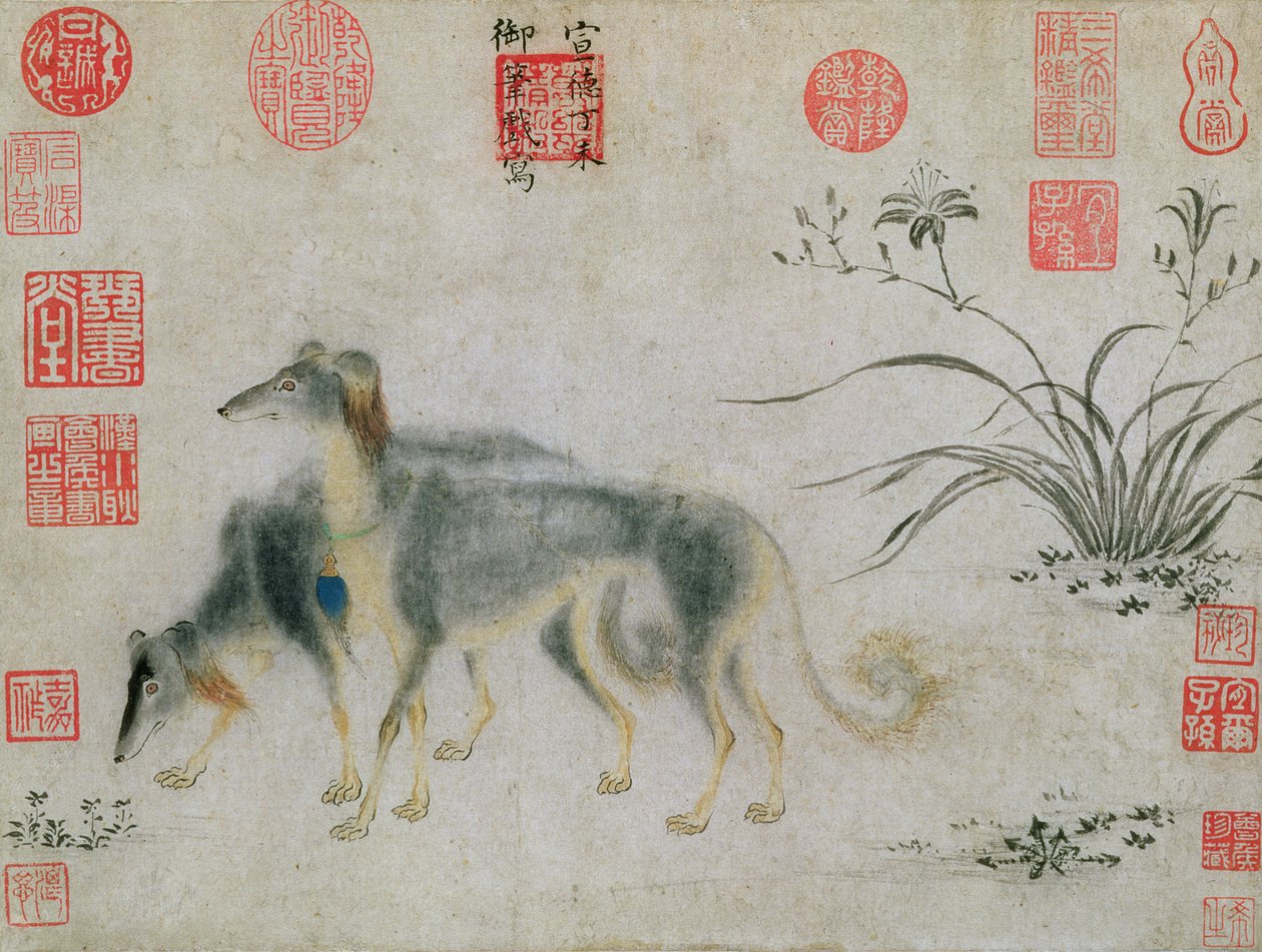Dos galgos Saluki, 1427 de Emperor Hsuan tsung