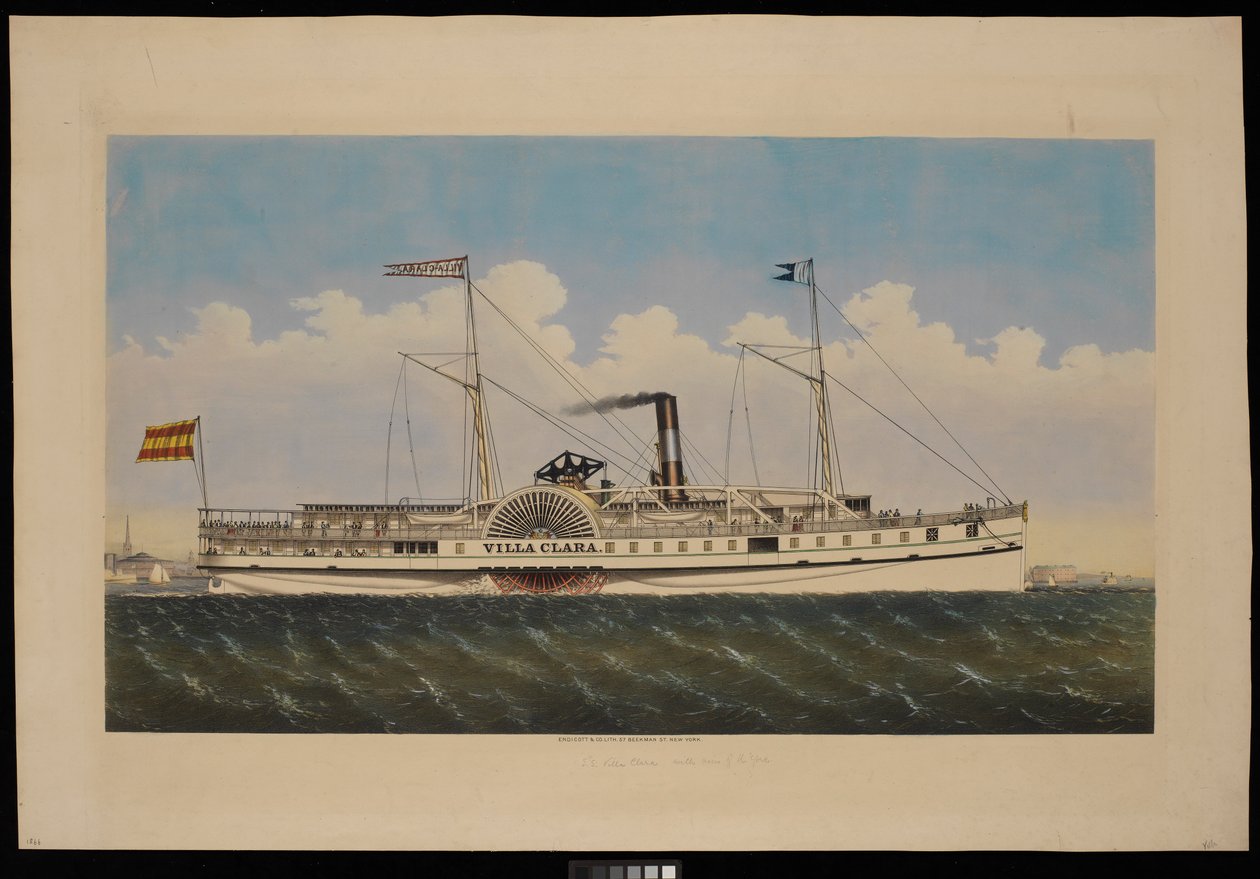 S.S. Villa Clara con vista de Nueva York (litografía, coloreada) de Endicott Endicott