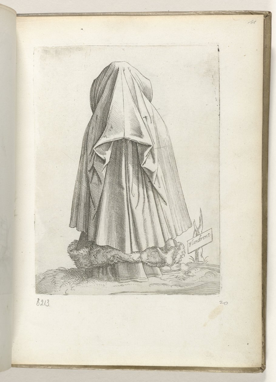 Flandes (título sobre objeto) Een vrouw uit Vlaanderen, gekleed volgens de mode van ca. 1550 La actitud de los comerciantes contemporáneos (título de la serie) de Enea Vico