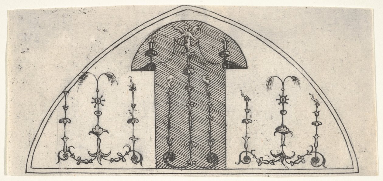 Panel en forma de lanceta de decoración grotesca de Enea Vico