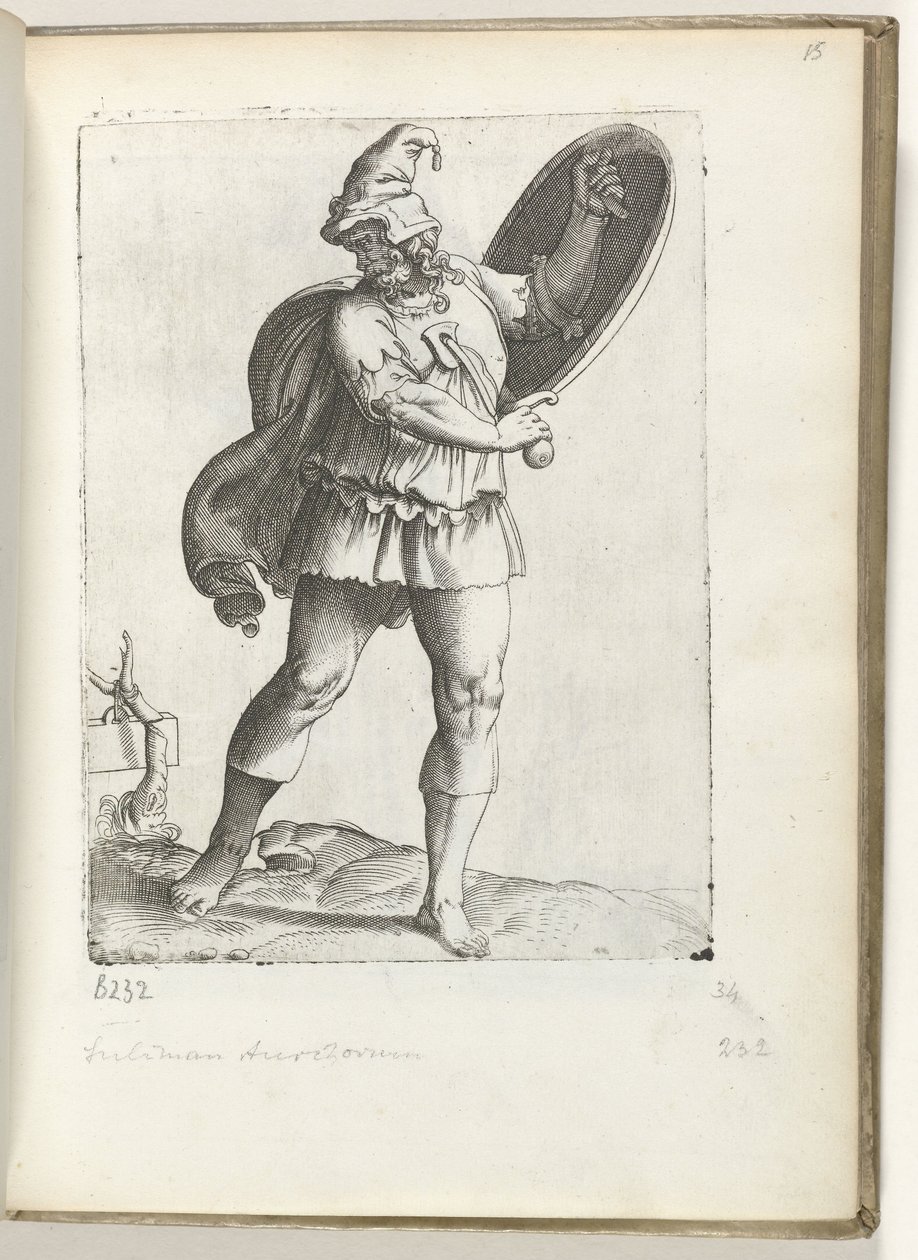 Spaanse krijgsman ca. 1550 La actitud de los comerciantes contemporáneos (título de la serie) de Enea Vico