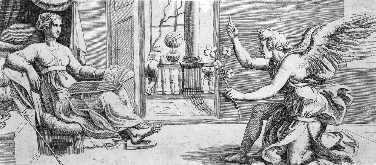 La Anunciación con ángel arrodillado, ca. 1540-41 de Enea Vico.