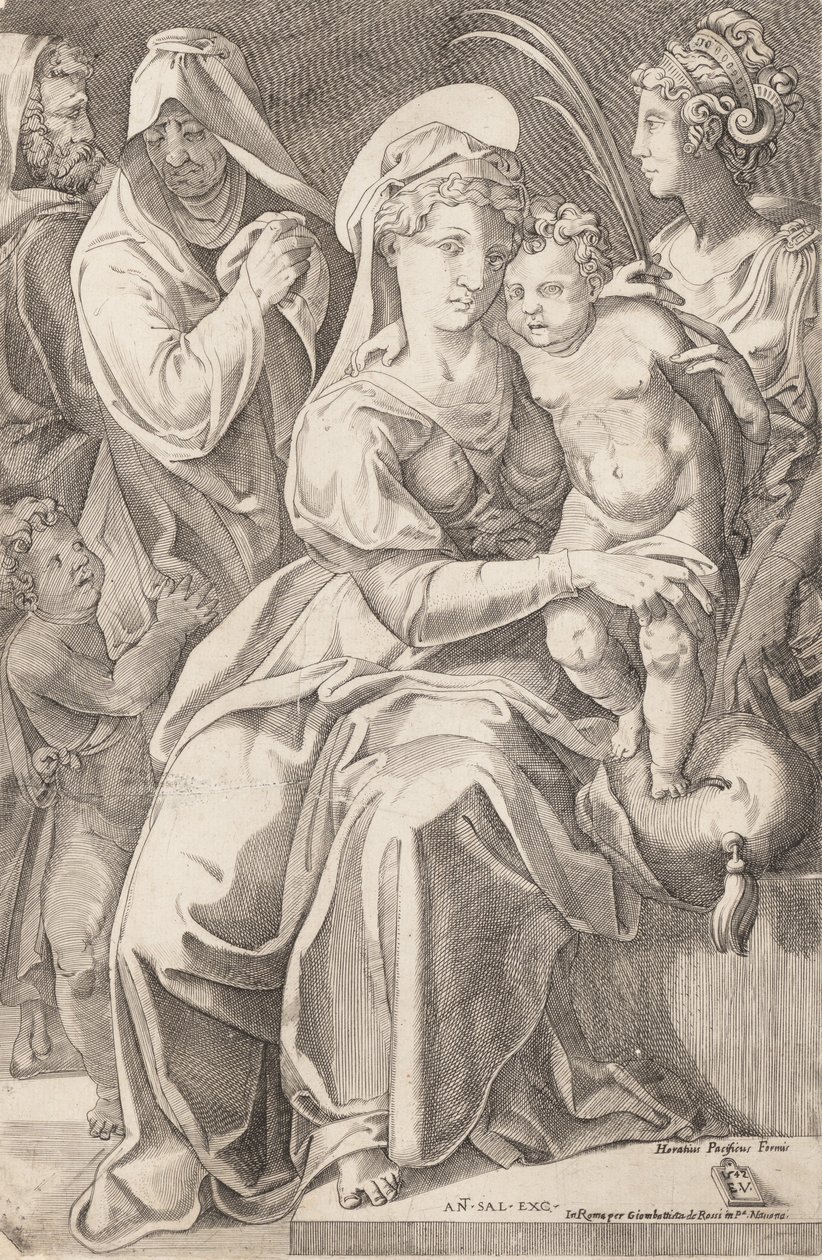La Sagrada Familia con Santa Ana y Santa Catalina, 1542, publicada 1627-50 de Enea Vico