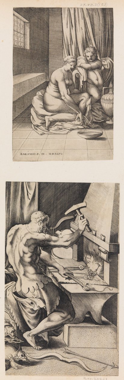 Venus en su tocador y Vulcano trabajando en su fragua, ca. 1546 de Enea Vico