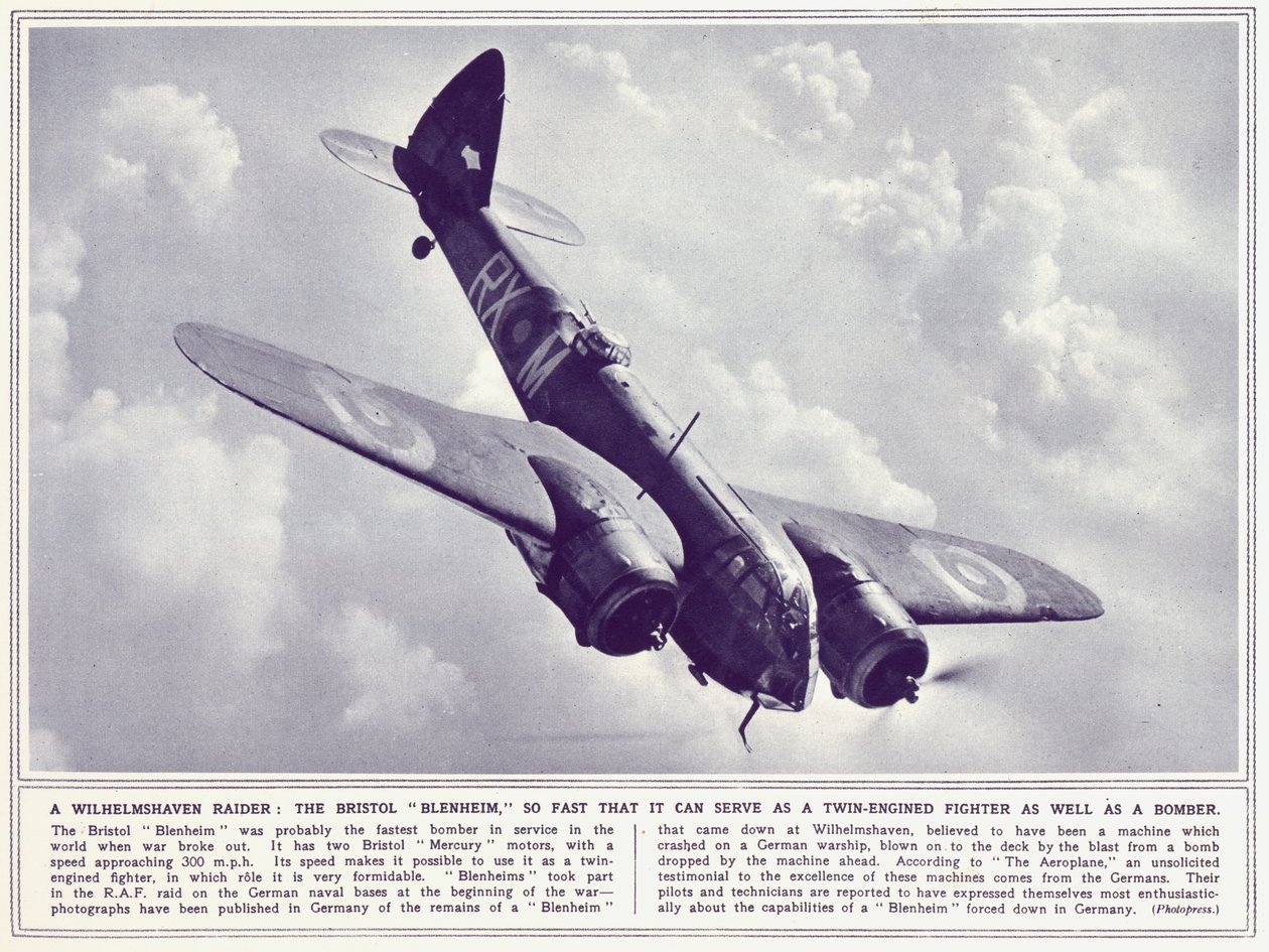 Un Bristol Blenheim, de The Illustrated War News, publicado el 22 de noviembre de 1939 de English Photographer