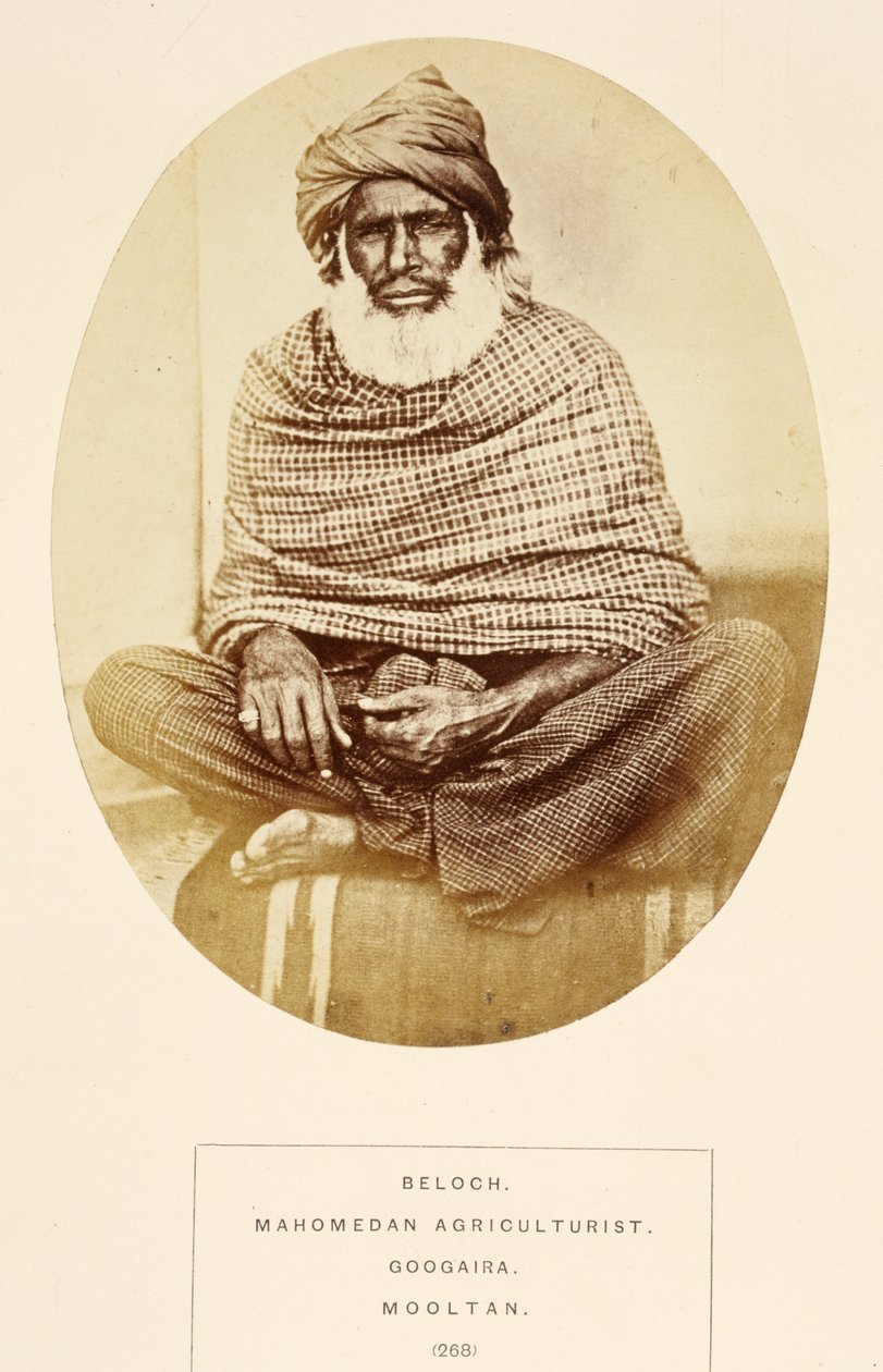 Beloch, Agricultor Mahometano, Googaira, Mooltan, de The People of India, por J. Forbes Watson, publicado en 1868 de English Photographer