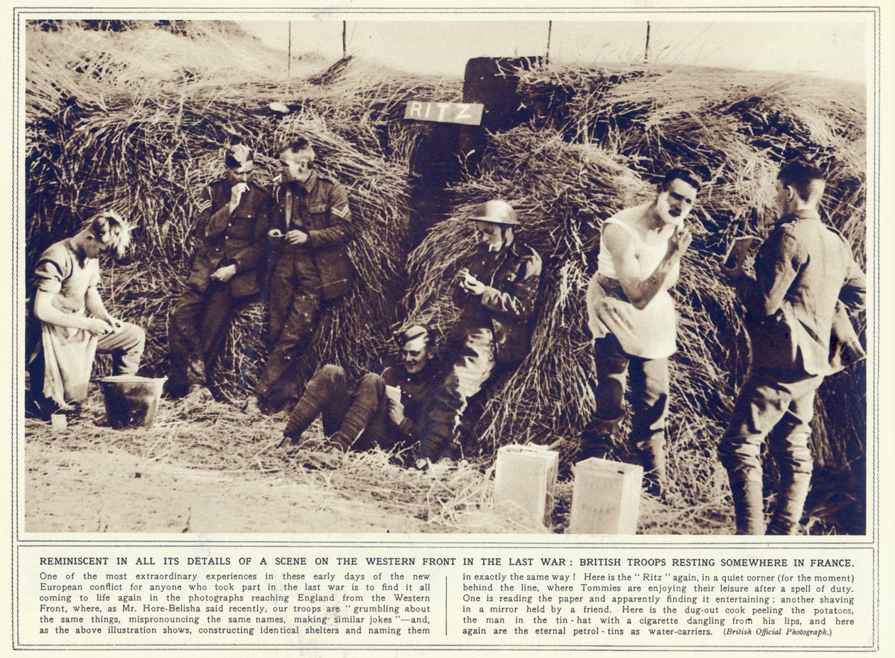 Tropas británicas descansando en algún lugar de Francia, de The Illustrated War News, publicado el 1 de noviembre de 1939 de English Photographer