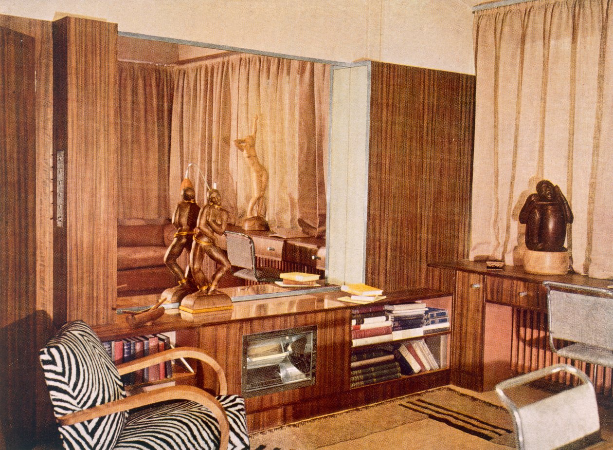 Sala de estar diseñada por Serge Chermayeff para el escultor A.G. Grinling, de Colour Schemes for the Modern Home por Derek Patmore, 1933 de English Photographer