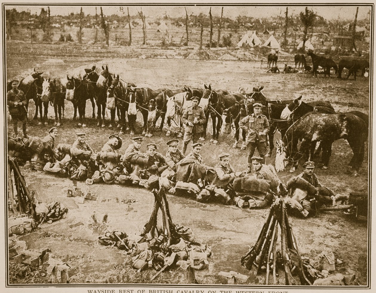 Descanso en el camino de la caballería británica en el Frente Occidental, 1914-19 de English Photographer