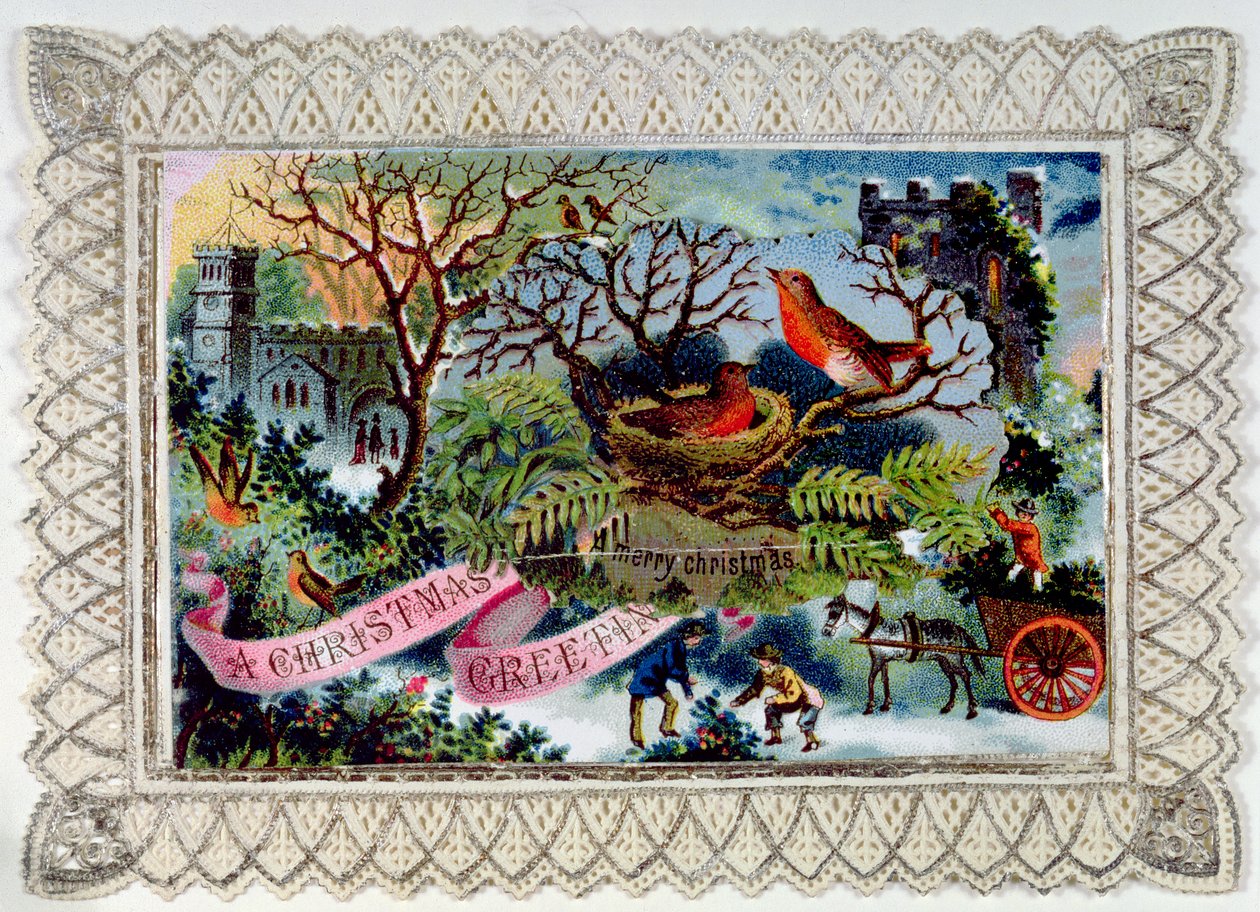 Un saludo navideño, postal victoriana de English School