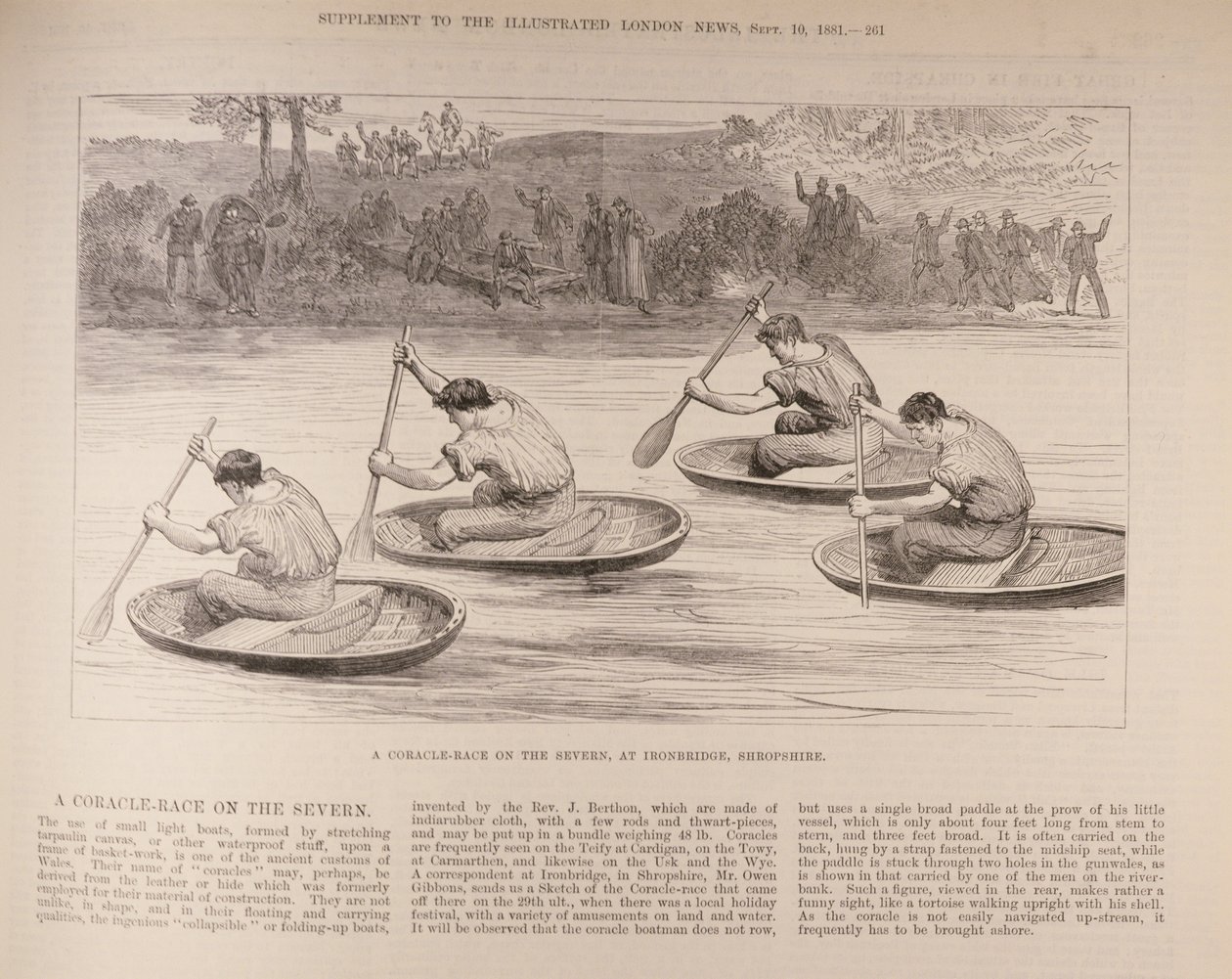 Carrera de coracles en el Severn en Ironbridge, Shropshire, de 