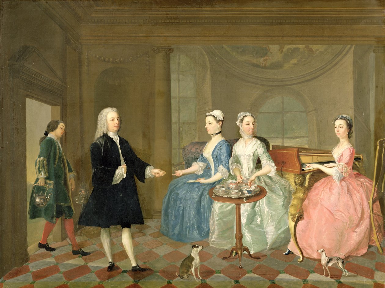 Una familia siendo servida con té, c.1740-45 de English School