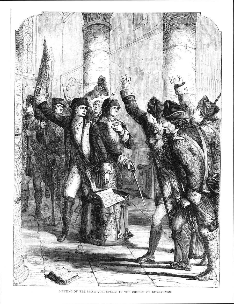 Una reunión de los voluntarios irlandeses en la iglesia de Dungannon, en 1784 de English School