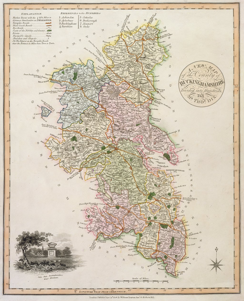 Un Nuevo Mapa del Condado de Buckinghamshire, 1816 de English School
