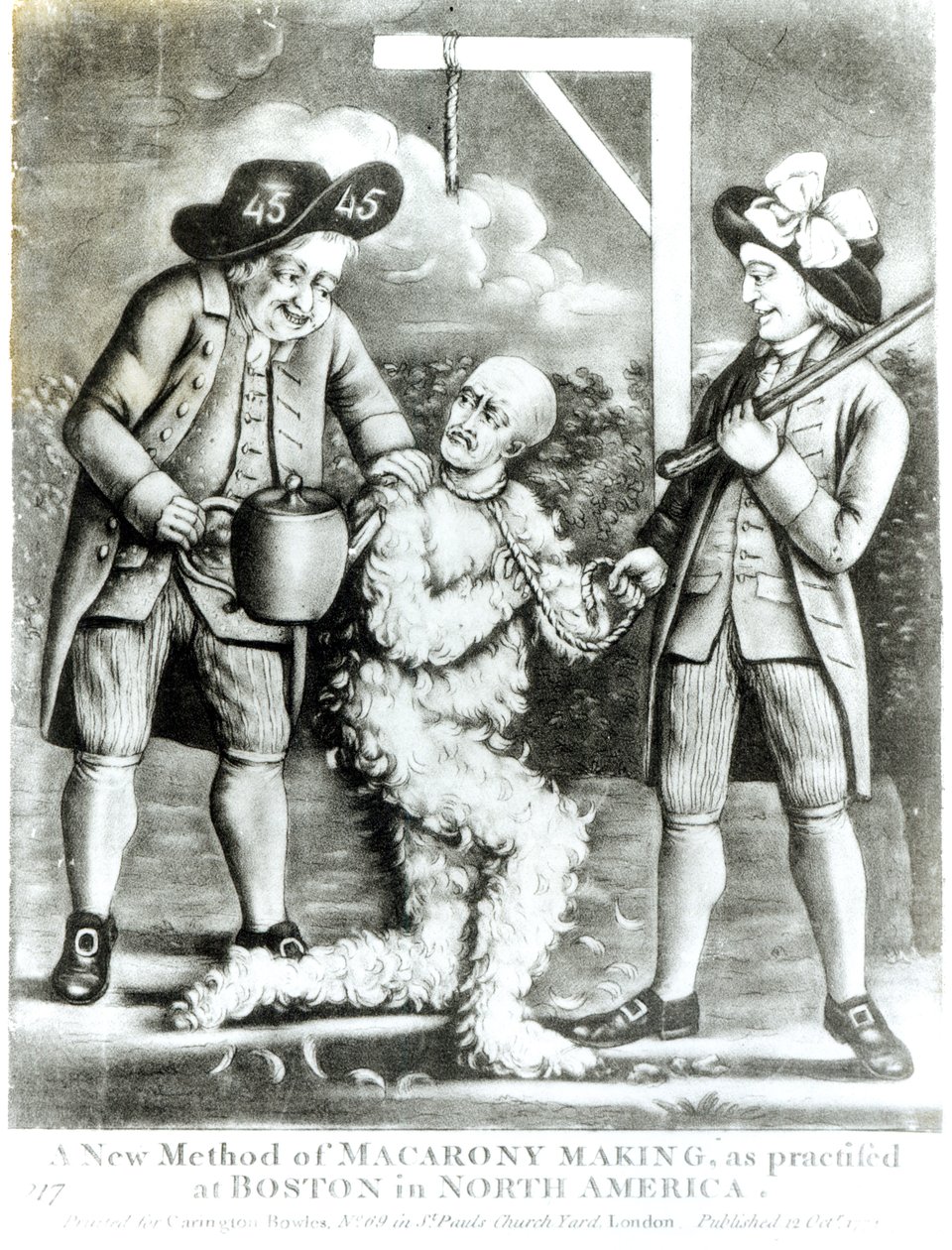 Un nuevo método de hacer macarrones practicado en Boston, América del Norte, 12 de octubre de 1774 de English School