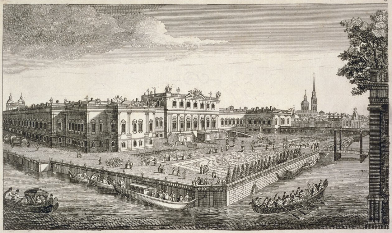 Vista Noroeste del Palacio de Verano de Su Majestad Imperial en San Petersburgo, publicado por Bowles y Carver de English School