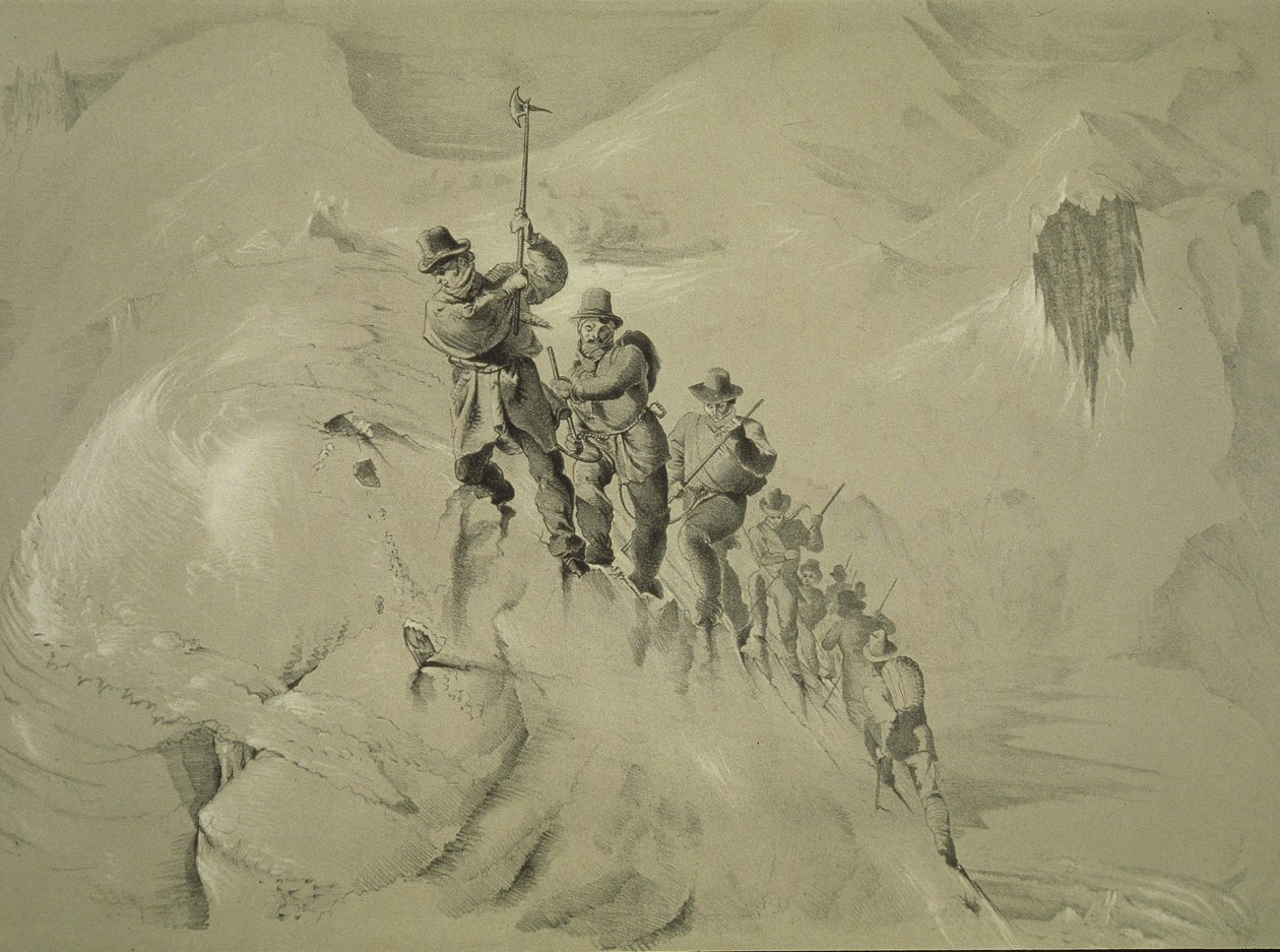 Una escalada empinada, de Diez escenas en el último ascenso al Mont Blanc, incluyendo cinco vistas desde la cumbre, por J.D.H. Browne, publicado en 1853 de English School