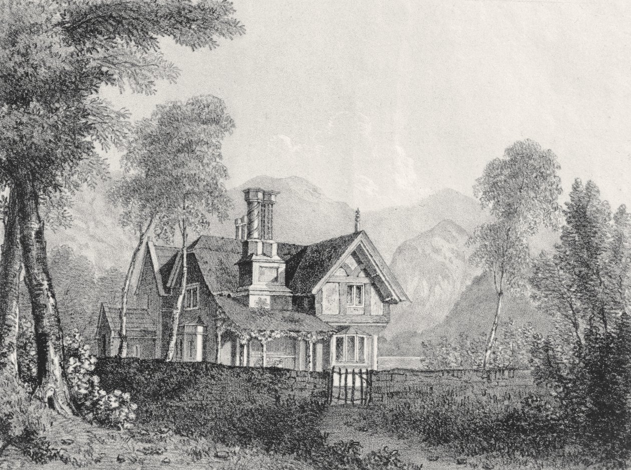 Una cabaña en un paisaje, del álbum de recortes de Michael Faraday, 1825 de English School