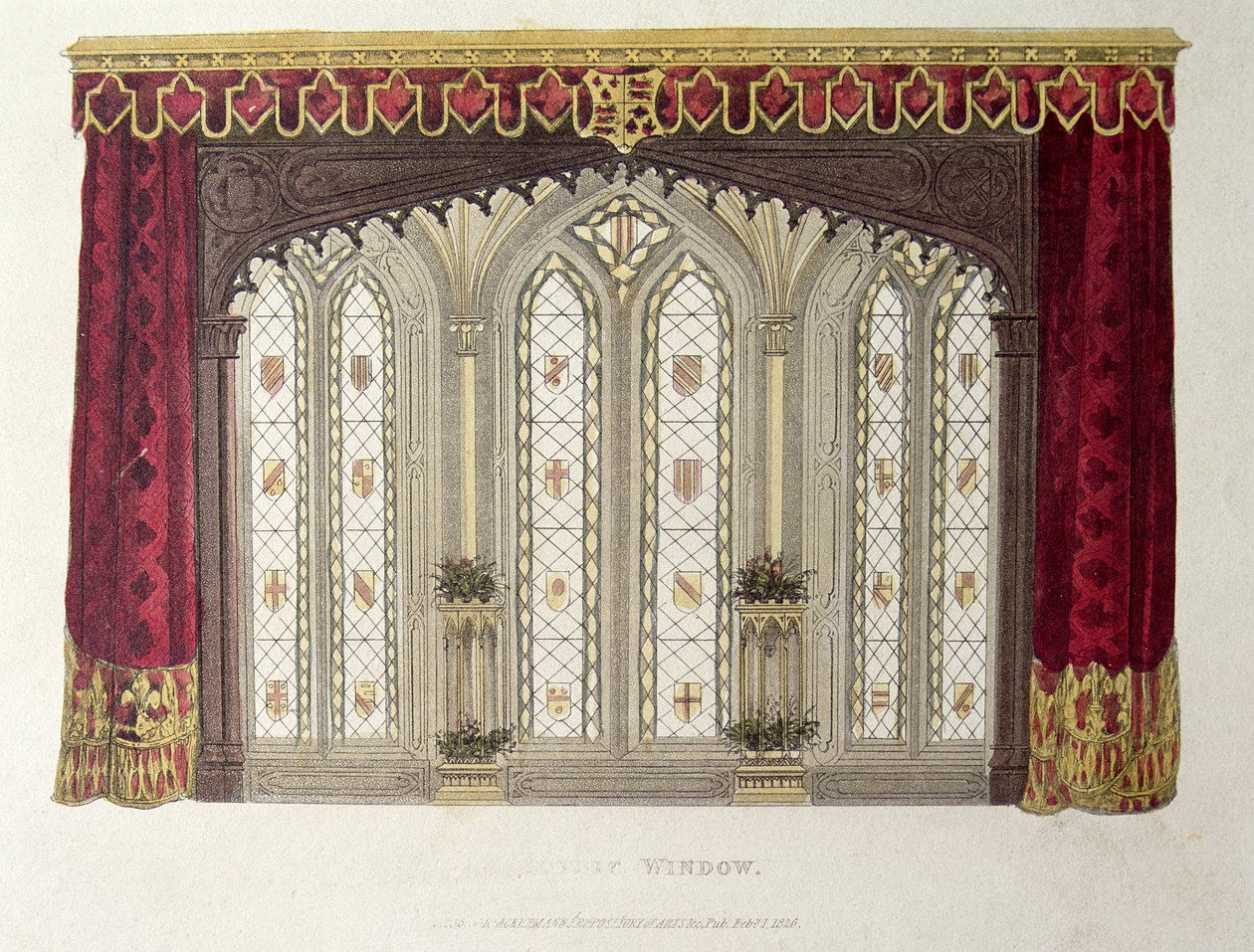 Un conjunto de cortinas de ventana de drapeado francés continuo, lámina 33 de Ackermanns Repository of Arts, publicado en 1811 de English School