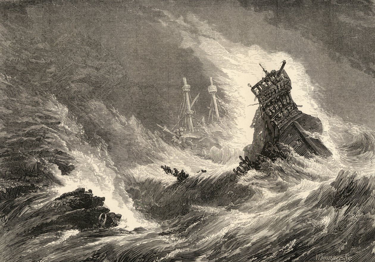 Un barco de la Armada Española, naufragado en la costa oeste de Irlanda, ilustración de 
