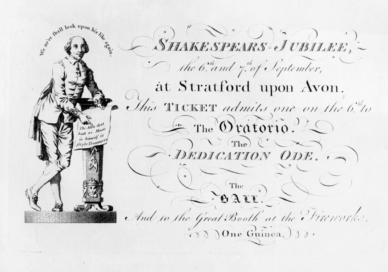 Un boleto para las celebraciones del Jubileo de Shakespeare, 1769 de English School