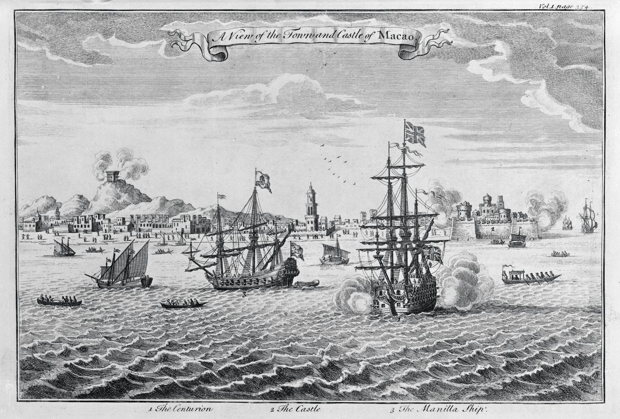 Vista de la ciudad y el castillo de Macao, c.1708 de English School