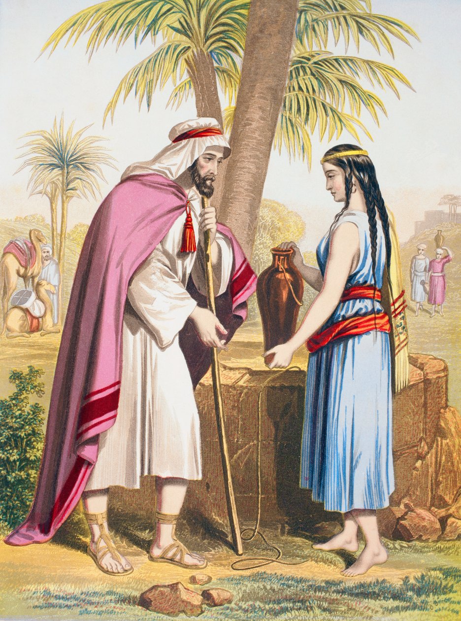 El siervo de Abraham Eliezer y Rebeca en el pozo de English School