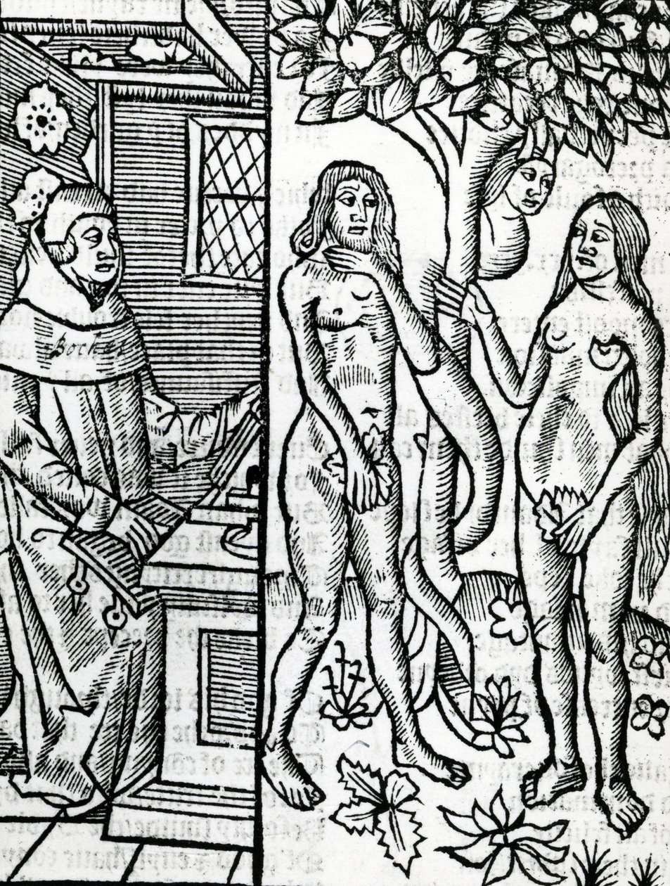 Adán y Eva, ilustración de la traducción de John Lydgate de 