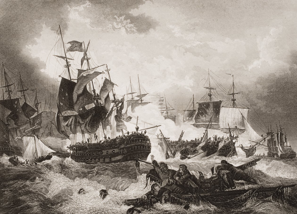 Victoria del Almirante Duncan sobre la Flota Holandesa en el Mar del Norte, ilustración de 