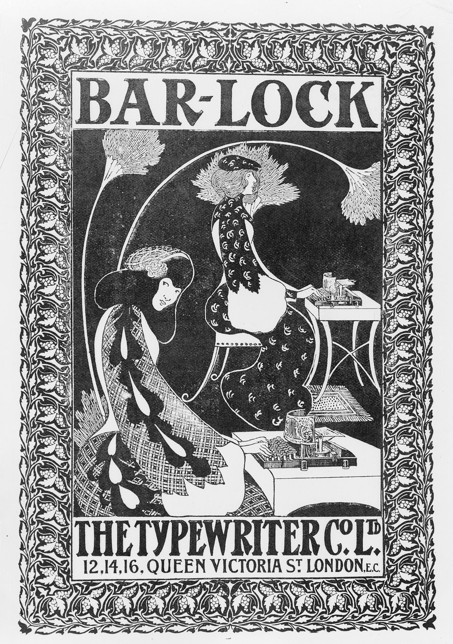 Anuncio de Máquinas de Escribir Bar-Lock, c.1895 de English School